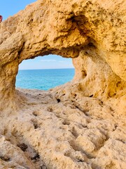 Reef formation from sandstone on the coast.Algar Seco, Carvoeiro.