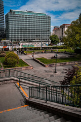 Building in Wien and modern park.