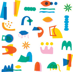 Abstract shapes poster. Double risographic effect. Vector design. For t-shirts, posters, clothing, flyers and brochures.