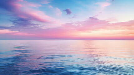 Naklejka na ściany i meble Inspirational calm sea with sunset sky. Meditation ocean and sky background. Pastel Colorful horizon over the water