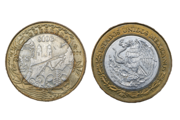 Moneda Heráldica de 100 pesos Mexicanos del Estado de Guerrero 2006, Anverso Escudo Nacional, Reverso: silueta de Taxco, clavadista, flor de nochebuena y mascara de ocelote