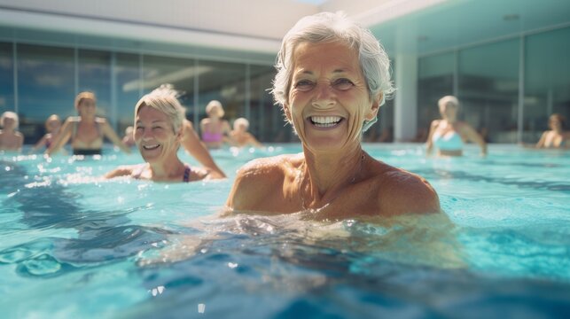 A Vibrant Group Of People Enjoying A Refreshing Swim In A Crystal-clear Swimming Pool