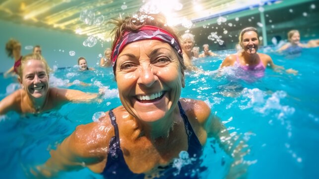 Women swimming in a pool