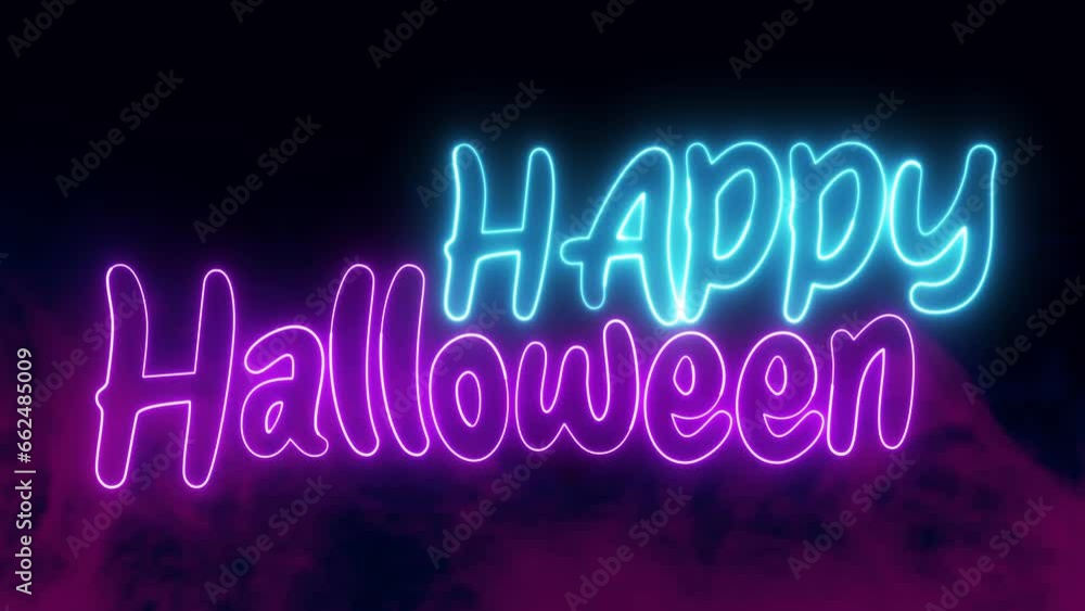 Poster happy halloween text font with light. luminous and shimmering haze inside the letters of the text ha