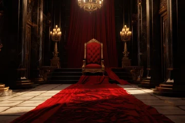 Fotobehang red carpet on castle or palace interior with golden chair bench of king  © MAXXIMA Graphica