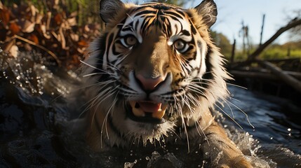 Fototapeta na wymiar tiger selfie, generative AI