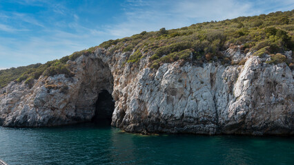 Fototapeta na wymiar The sea cave located in Demircili bay between the Urla-Seferihisar coast of Izmir, Turkey