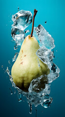 A ripe pear in water splash; Spotted pear falling in water bubbles;
4k (3264x5864)