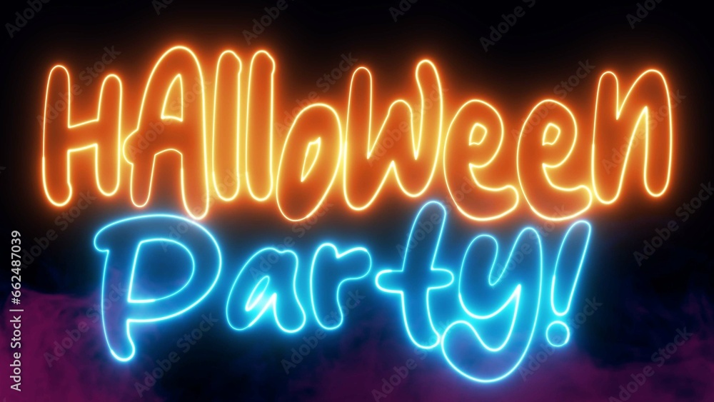 Poster halloween party text font with neon light. luminous and shimmering haze inside the letters of the te