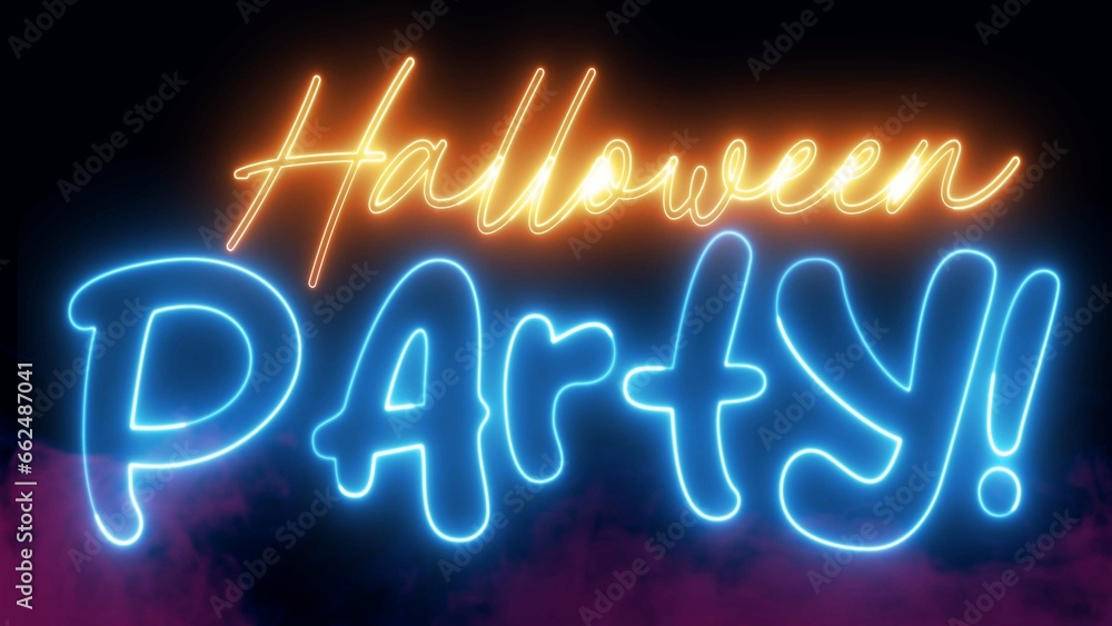 Poster halloween party text font with light. luminous and shimmering haze inside the letters of the text ha