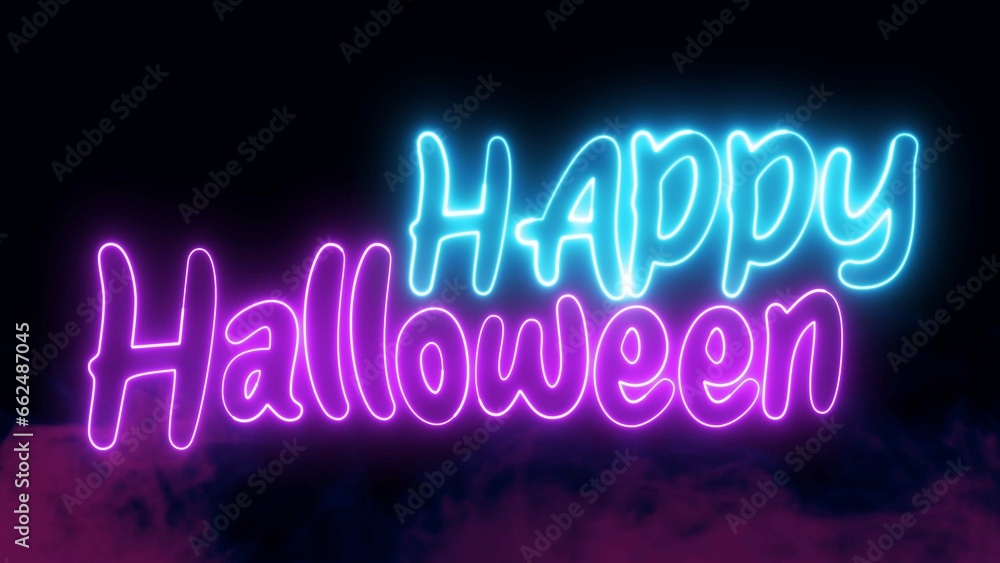 Poster happy halloween text font with light. luminous and shimmering haze inside the letters of the text ha