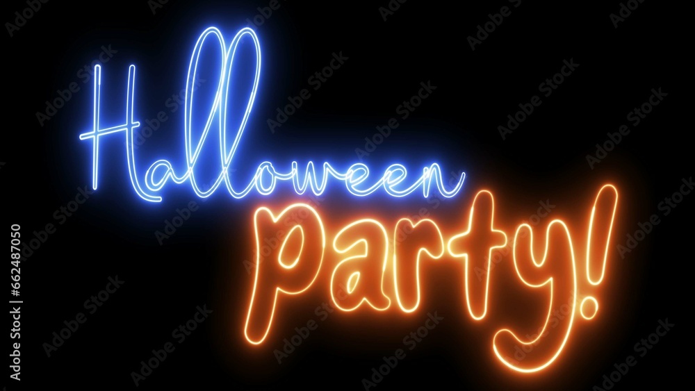 Poster halloween party text font with neon light. luminous and shimmering haze inside the letters of the te