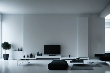 Contemporary minimalist room interior, created using generative AI tools