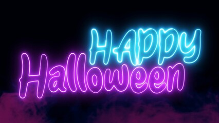 Obraz premium Happy Halloween text font with light. Luminous and shimmering haze inside the letters of the text Happy Halloween. 