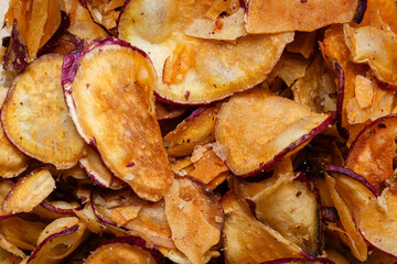 Macro photography of sweet potato chips.