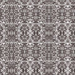Grunge geo tie dye grey linen pattern. Seamless irregular mosiac in vintage brown for textured home decor. 