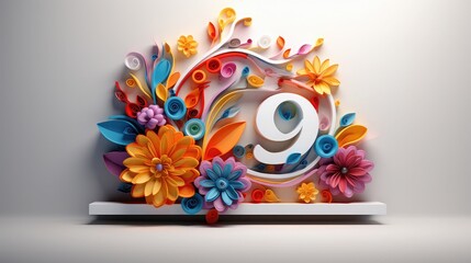 number nine surrounded by flowers, generative AI - obrazy, fototapety, plakaty