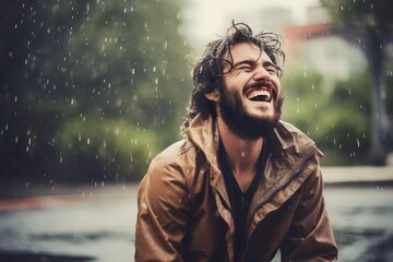 happy man in the rain