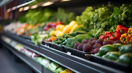 Photo sur Plexiglas Gondoles Fruits and vegetables in the refrigerated shelf of a supermarket