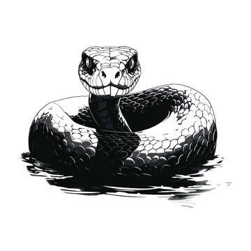 Hand Drawn Sketch Water Moccasin Snake Illustration
