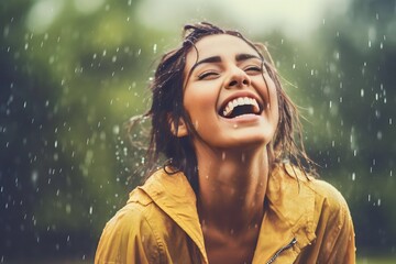 Happy woman in the rain