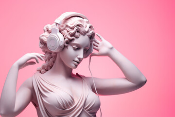 Antique sculpture of a woman in headphones	
 - obrazy, fototapety, plakaty