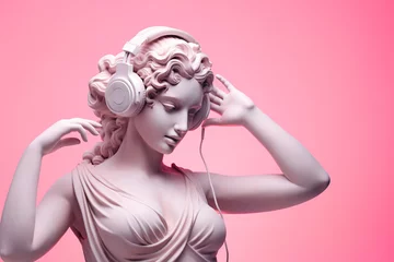 Fotobehang Antique sculpture of a woman in headphones   © Lina