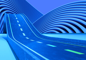 Car road with slide. Blue highway without anyone. Logistic background. Road with sharp rise....