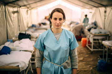 A Dedicated MSF Nurse in a Refugee Camp: Providing Critical Healthcare and Support Amidst a Humanitarian Tragedy
 - obrazy, fototapety, plakaty