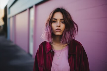 young beautiful hipster girl posing in the city, lifestyle people concept