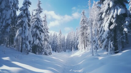 Obraz na płótnie Canvas Tranquil snow-covered forest within a ski resort,