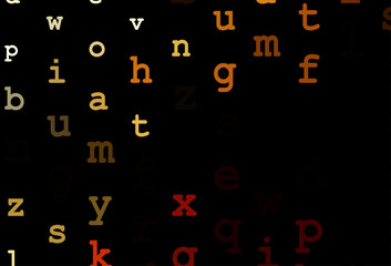 Dark orange vector background with signs of alphabet.