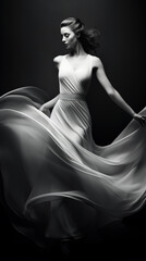 Portrait of a female dancer. Her figure, a graceful dance of curves and lines, exudes confidence and grace