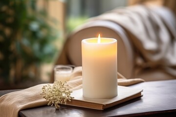 Candle on table interior decorations at home