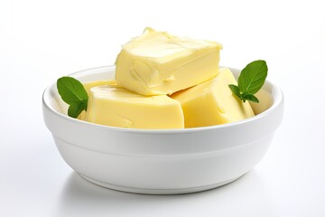 Healthy fresh butter in a bowl on a white background - obrazy, fototapety, plakaty