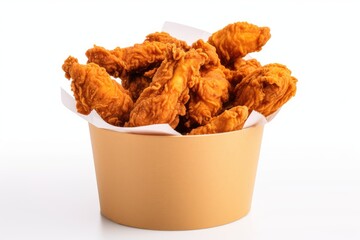 Isolated fried chicken in a paper bucket on a white background with clipping path