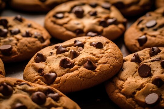 Image of chocolate chip cookies in extreme close up