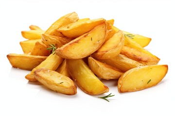 Tasty fried potato wedges on white background - obrazy, fototapety, plakaty