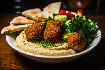 Tasty Middle Eastern hummus and falafel dish in Amman