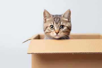 Thai cat sitting in box on white background representing pet life Copy space