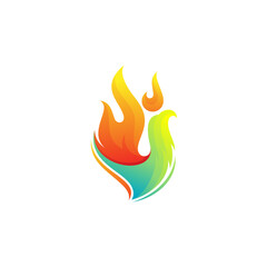 Falcon logo and fire design combination, Eagle logos, colorful style design, bird icon with burning fire