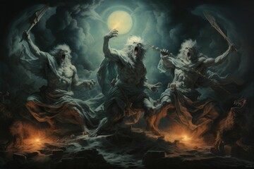 Fierce Werewolves Transforming Under The