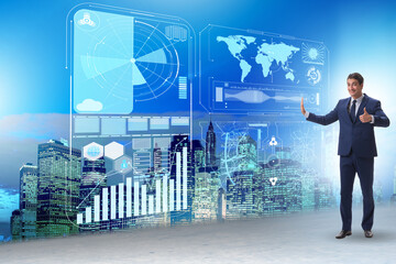 Businessman in visual analytics business concept