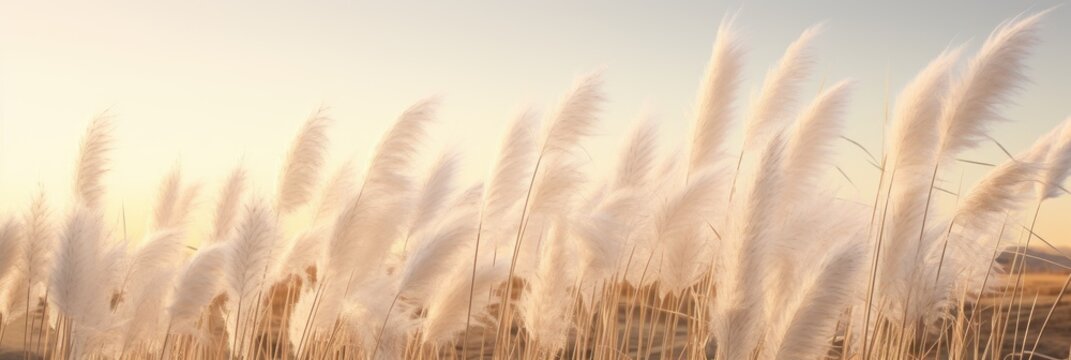 Pampas grass outdoor in light pastel colors. banner