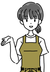 エプロン　案内する女性