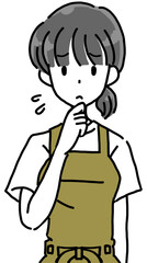 エプロン　困り顔の女性