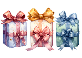 Christmas gift box colorful watercolor painting Clipart 