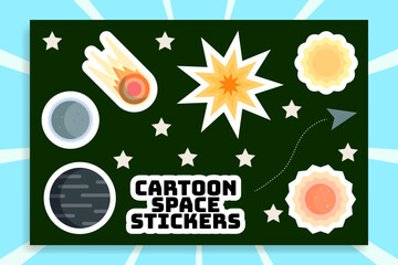 Cartoon space flat illustration sticker set