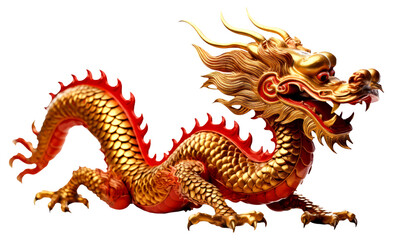 Red golden chinese dragon, PNG - obrazy, fototapety, plakaty