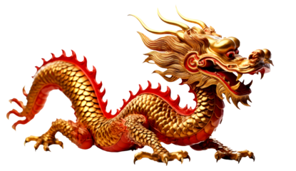 Red golden chinese dragon, PNG